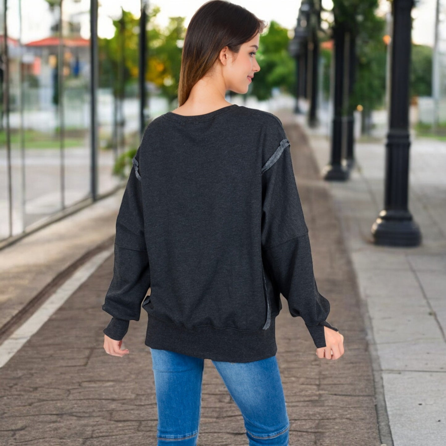 Anna-Kaci Women's Oversized Long Sleeve Pullover Sweatshirt with Drop Shoulders and Side Slits