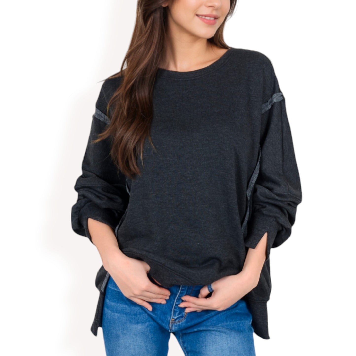 Anna-Kaci Women's Oversized Long Sleeve Pullover Sweatshirt with Drop Shoulders and Side Slits