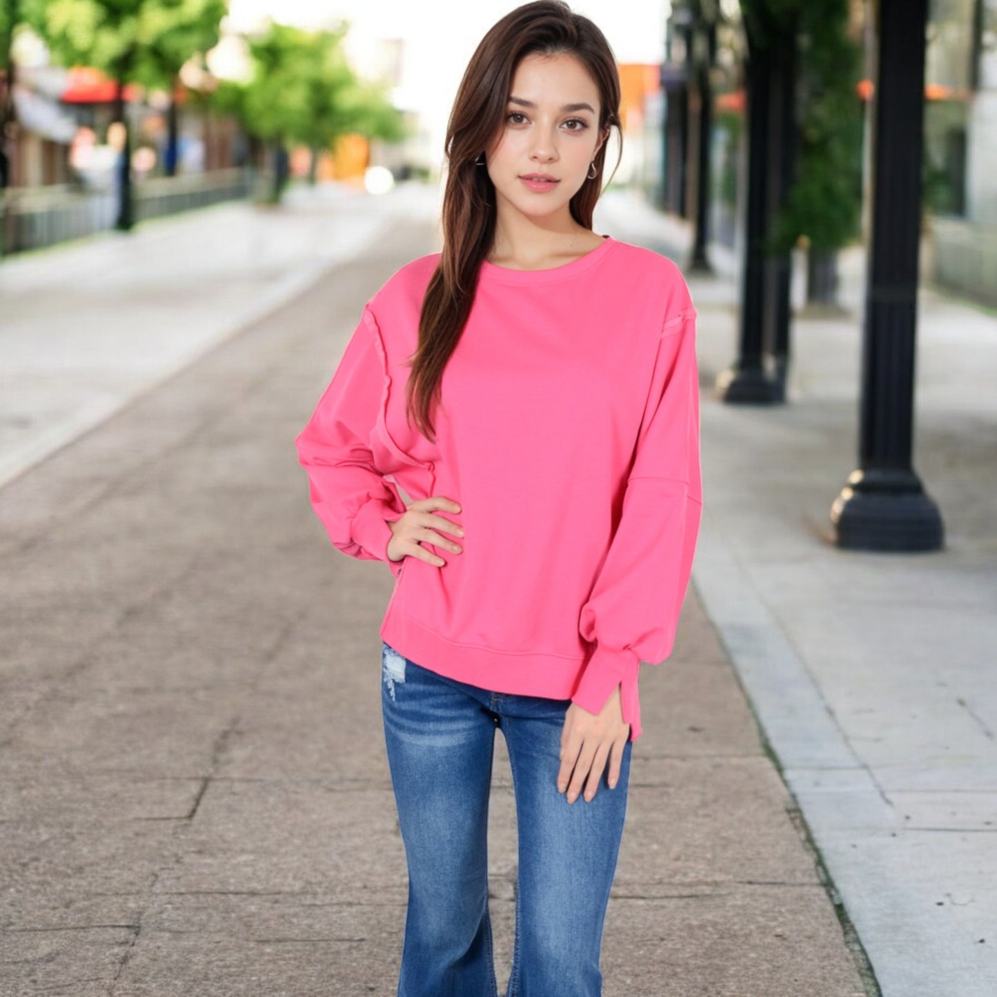 Anna-Kaci Women's Oversized Long Sleeve Pullover Sweatshirt with Drop Shoulders and Side Slits