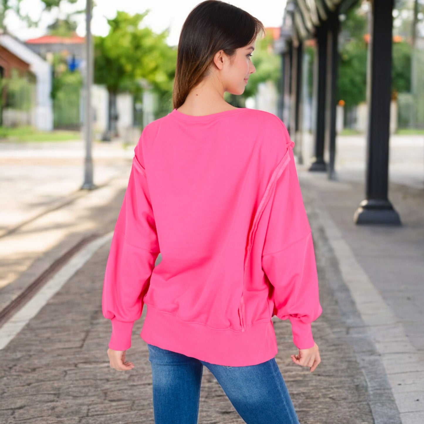 Anna-Kaci Women's Oversized Long Sleeve Pullover Sweatshirt with Drop Shoulders and Side Slits