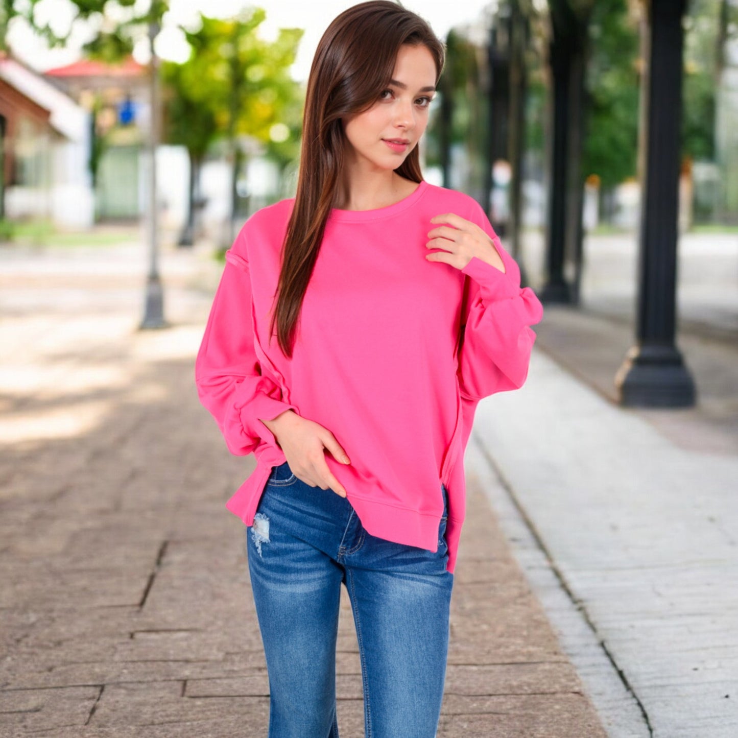 Anna-Kaci Women's Oversized Long Sleeve Pullover Sweatshirt with Drop Shoulders and Side Slits