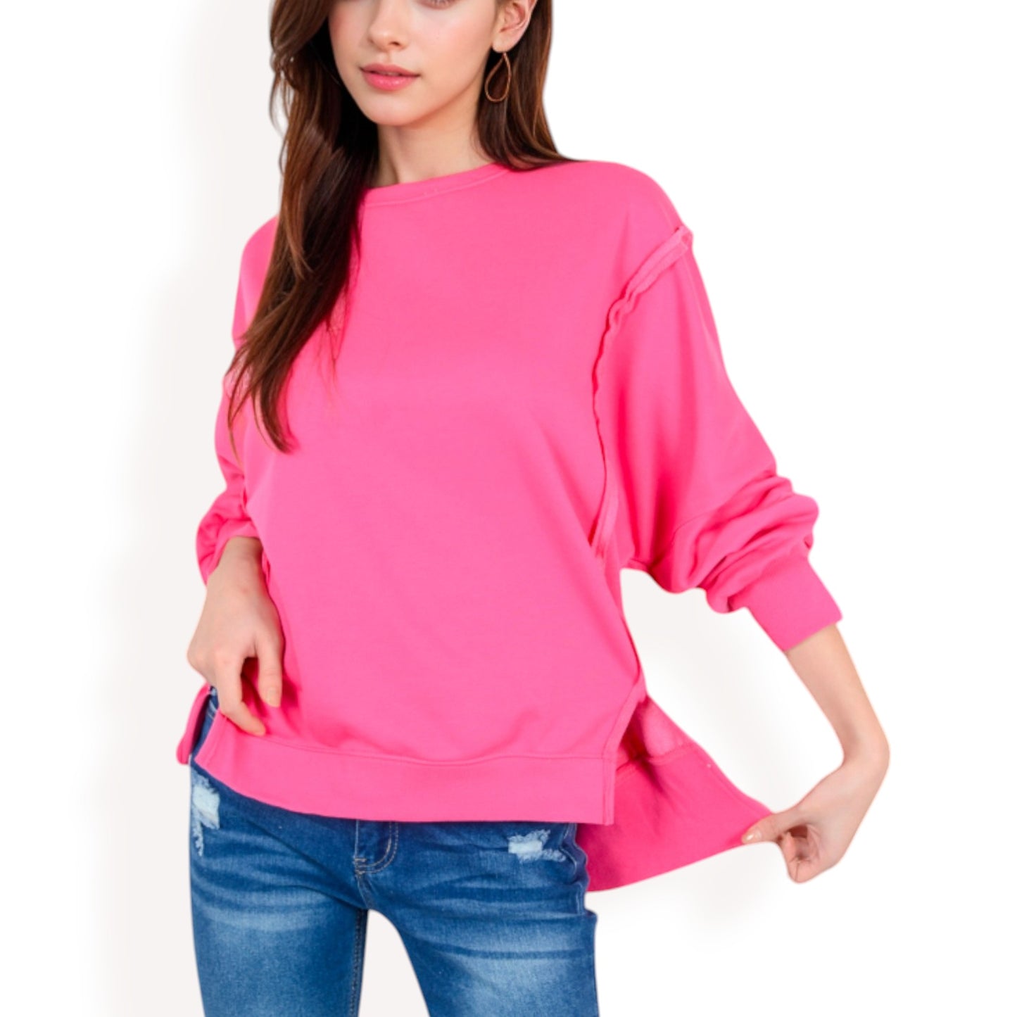 Anna-Kaci Women's Oversized Long Sleeve Pullover Sweatshirt with Drop Shoulders and Side Slits