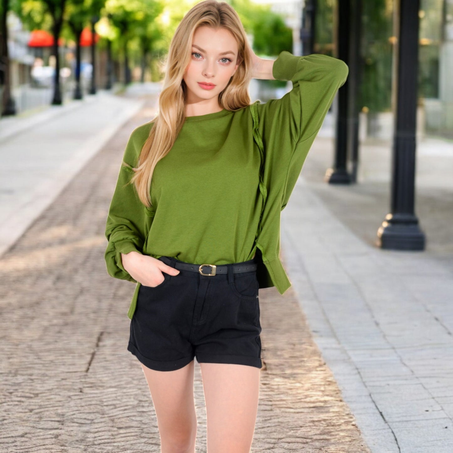 Anna-Kaci Women's Oversized Long Sleeve Pullover Sweatshirt with Drop Shoulders and Side Slits