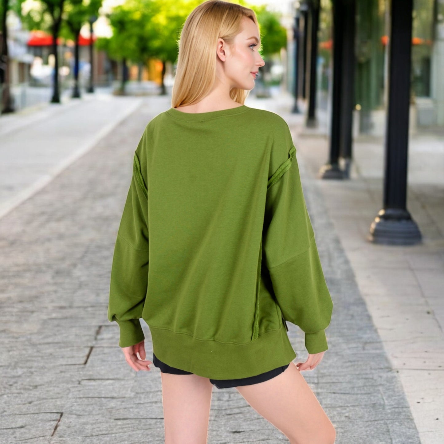 Anna-Kaci Women's Oversized Long Sleeve Pullover Sweatshirt with Drop Shoulders and Side Slits