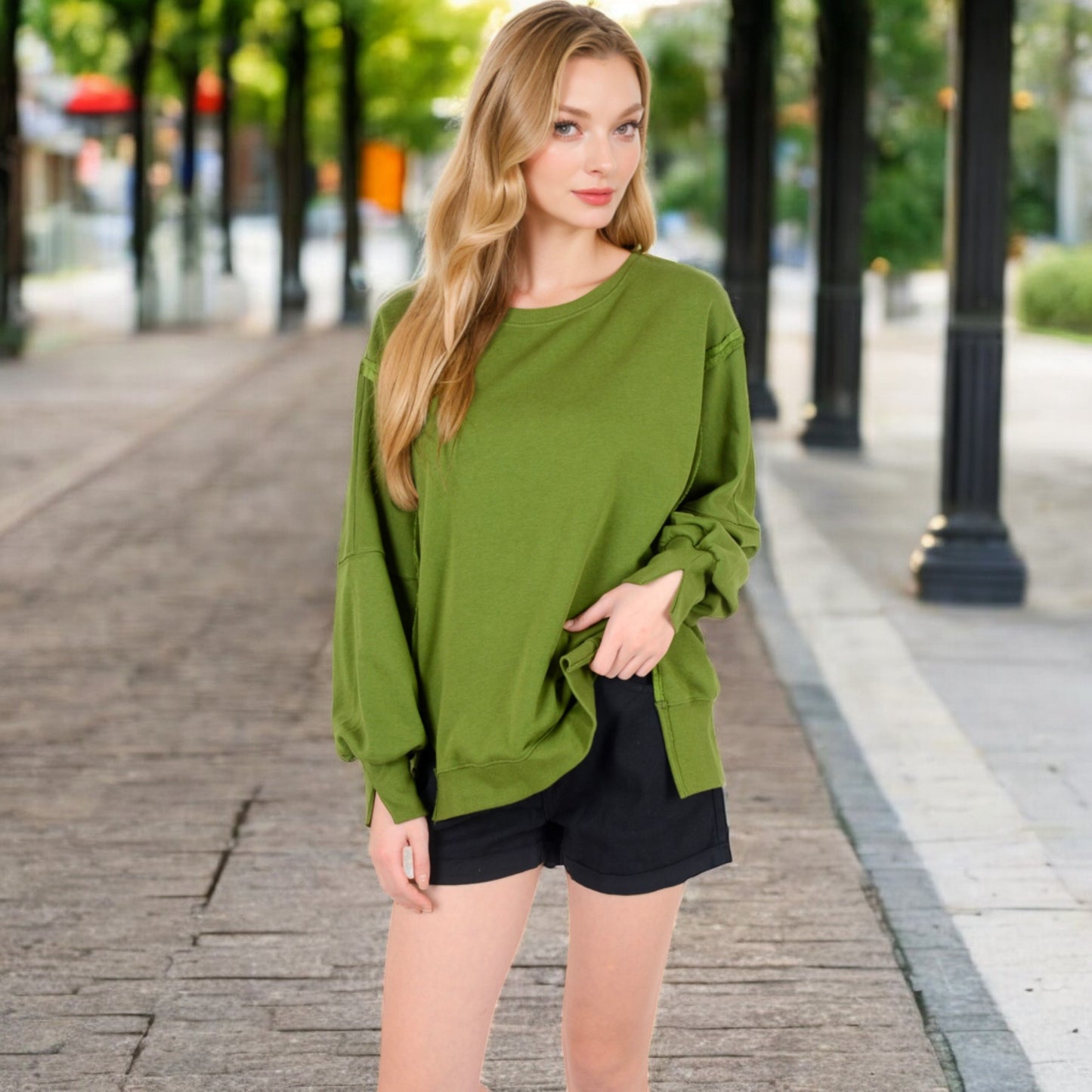 Anna-Kaci Women's Oversized Long Sleeve Pullover Sweatshirt with Drop Shoulders and Side Slits