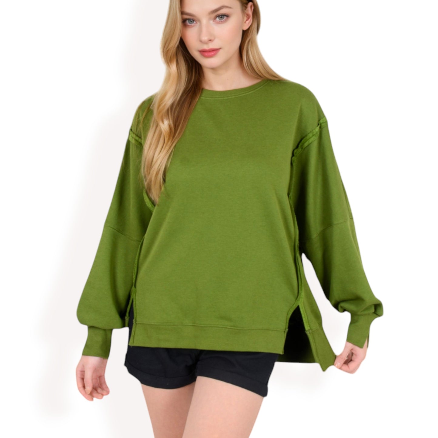 Anna-Kaci Women's Oversized Long Sleeve Pullover Sweatshirt with Drop Shoulders and Side Slits