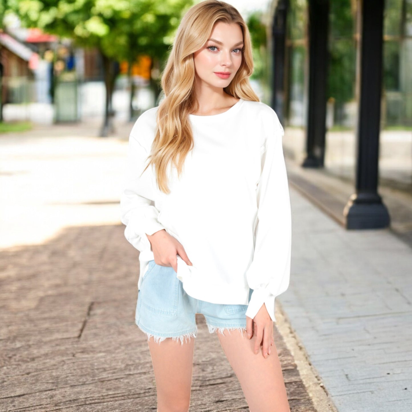 Anna-Kaci Women's Oversized Long Sleeve Pullover Sweatshirt with Drop Shoulders and Side Slits