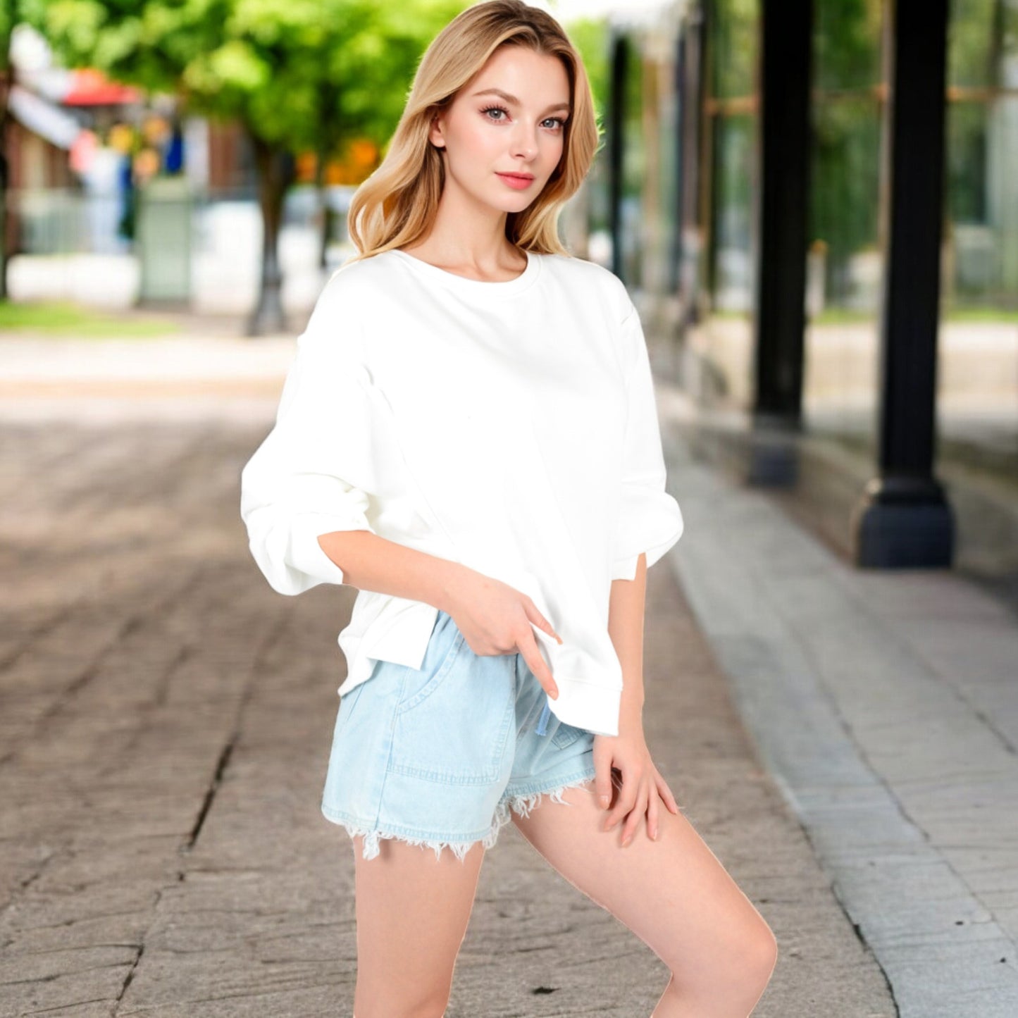 Anna-Kaci Women's Oversized Long Sleeve Pullover Sweatshirt with Drop Shoulders and Side Slits