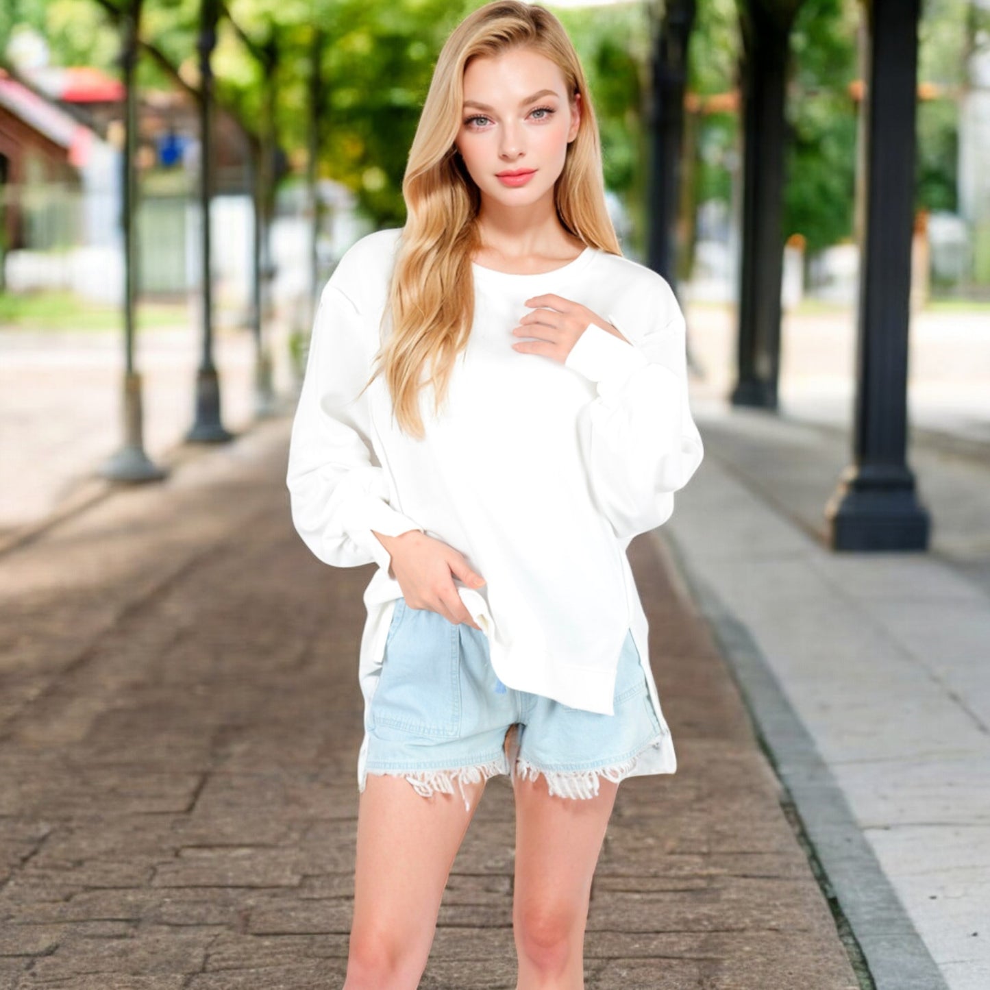 Anna-Kaci Women's Oversized Long Sleeve Pullover Sweatshirt with Drop Shoulders and Side Slits