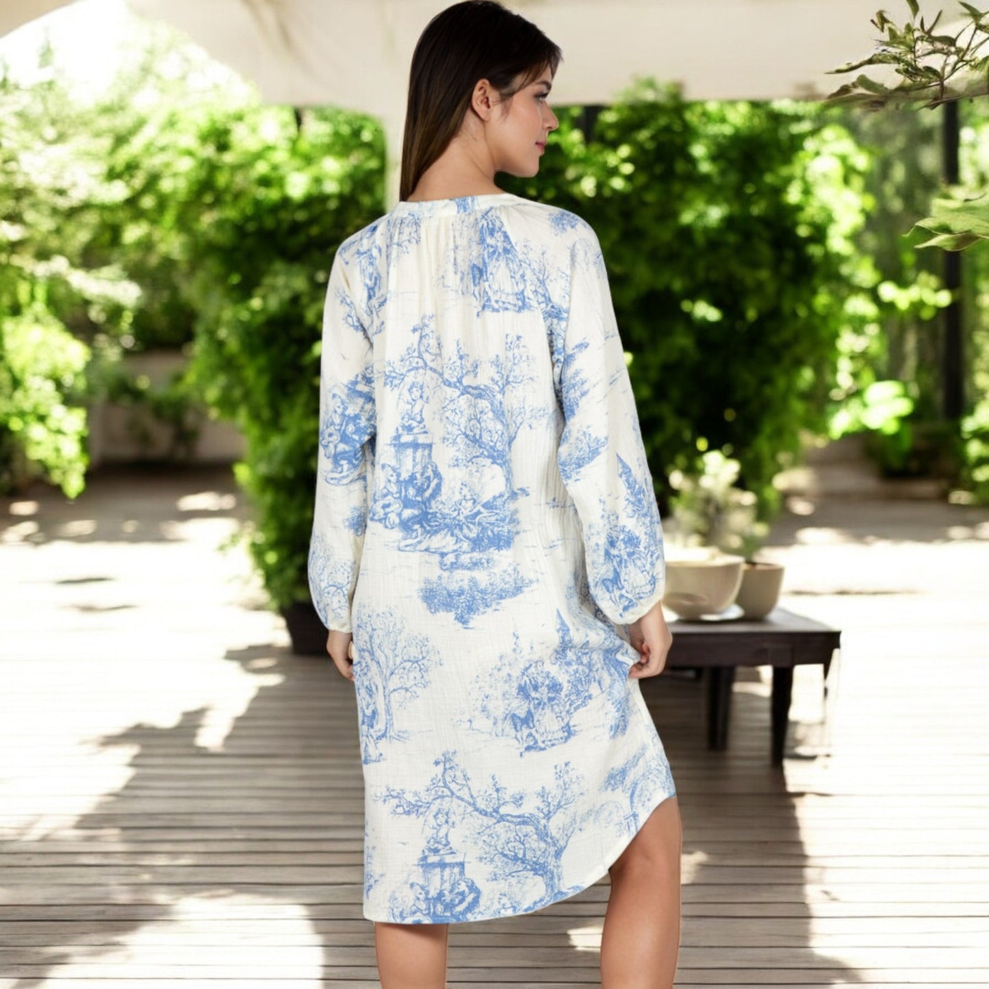 Anna-Kaci Women's Printed Button-Up Long Sleeve Shirt Dress with Relaxed Fit