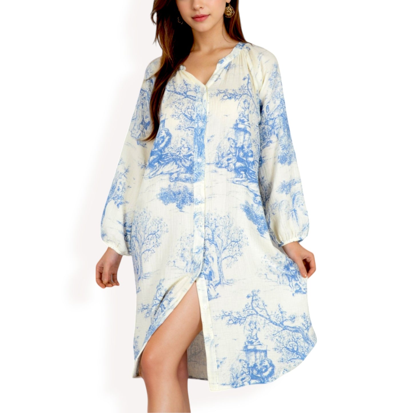 Anna-Kaci Women's Printed Button-Up Long Sleeve Shirt Dress with Relaxed Fit