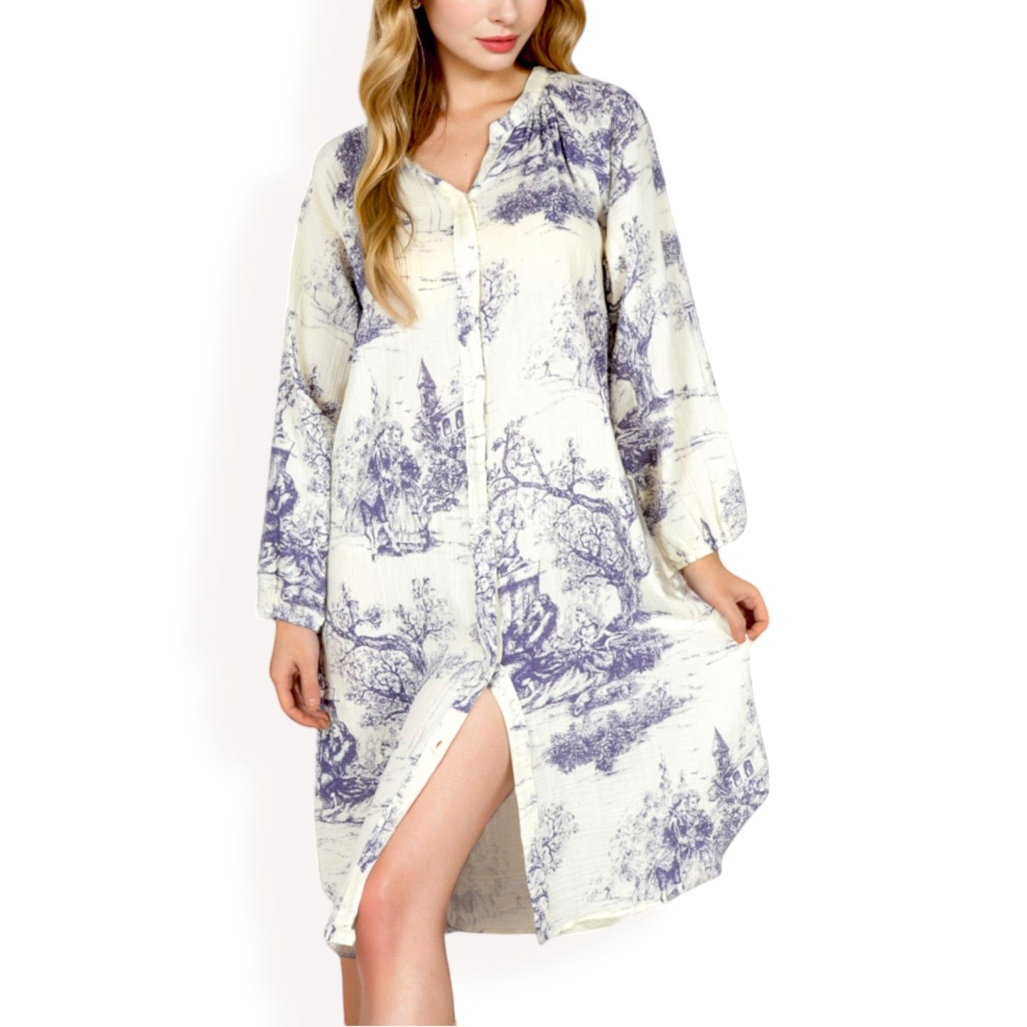 Anna-Kaci Women's Printed Button-Up Long Sleeve Shirt Dress with Relaxed Fit