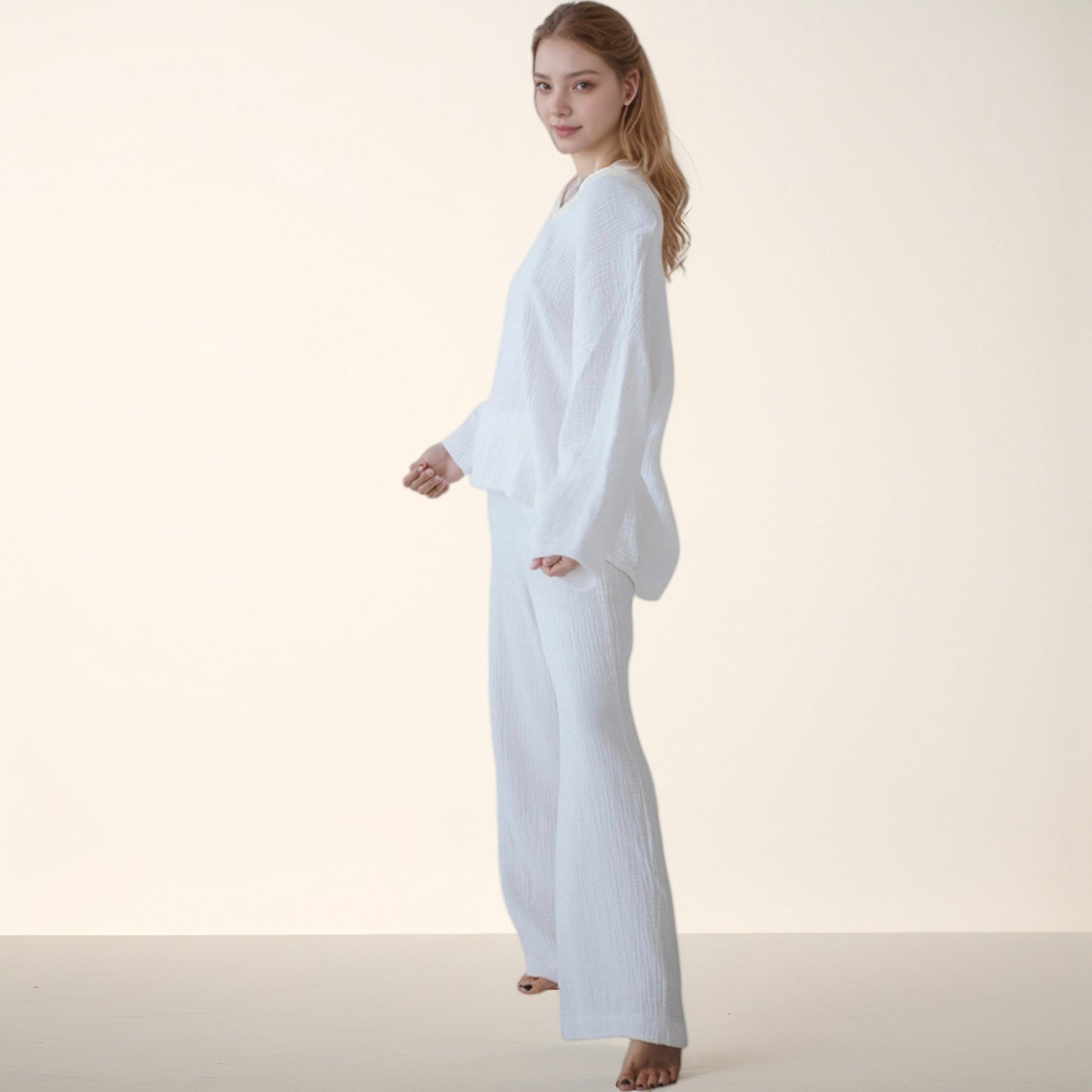 Anna-Kaci Lounge Women's Waffle Textured Lounge Set with V-Neck Top and Wide Leg Pants