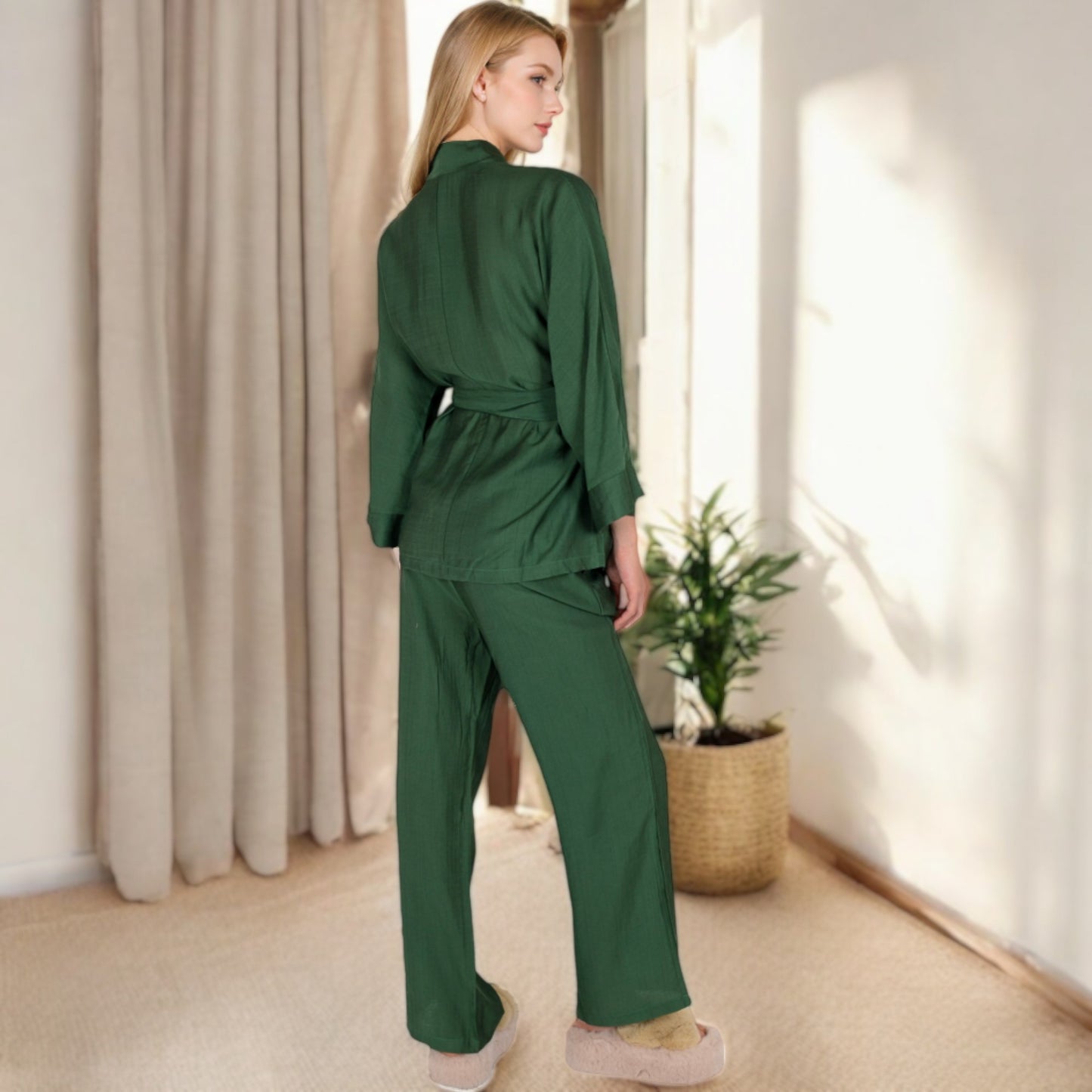 Anna-Kaci Women's Wrap Top and Wide-Leg Pants Set with Tie Waist