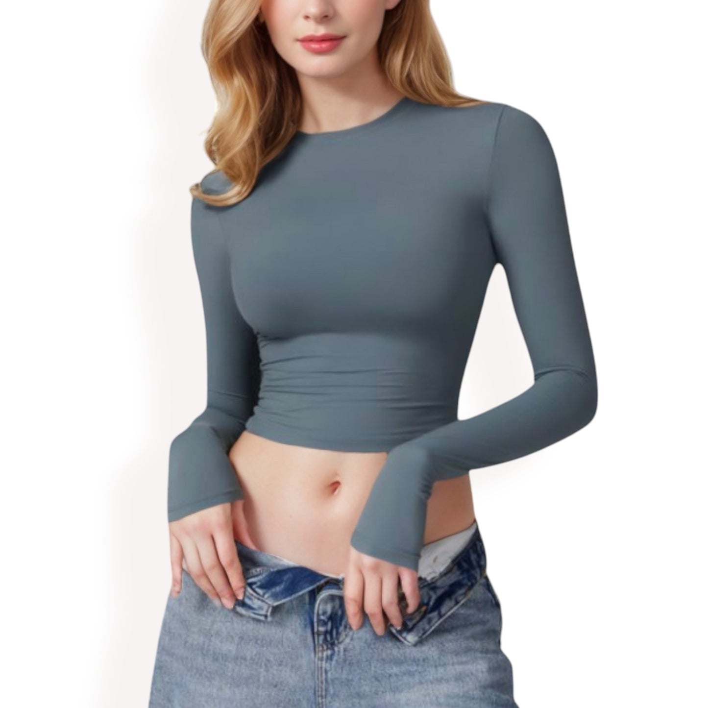 Anna-Kaci Women's Long Sleeve Cropped Crew Neck Top