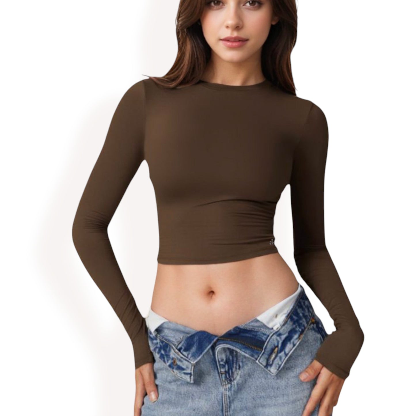 Anna-Kaci Women's Long Sleeve Cropped Crew Neck Top