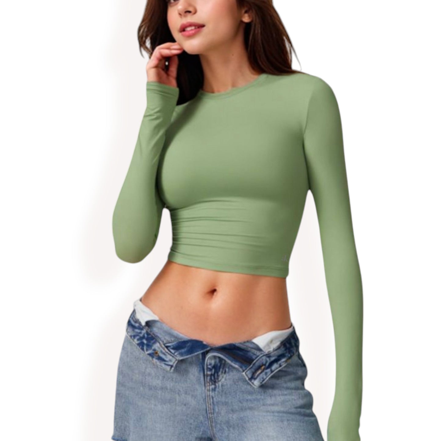 Anna-Kaci Women's Long Sleeve Cropped Crew Neck Top