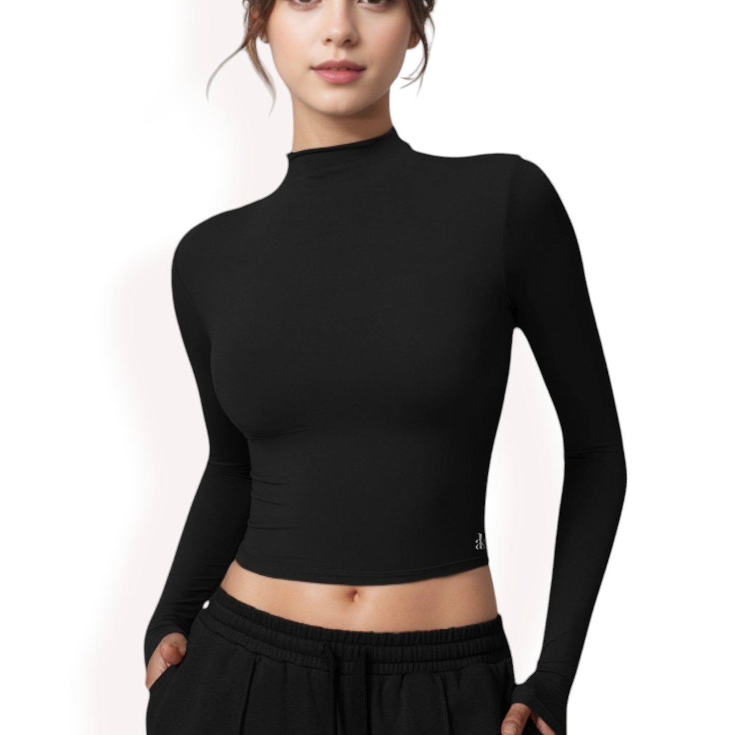 Anna-Kaci Women's Long Sleeve Mock Neck Cropped Activewear Top
