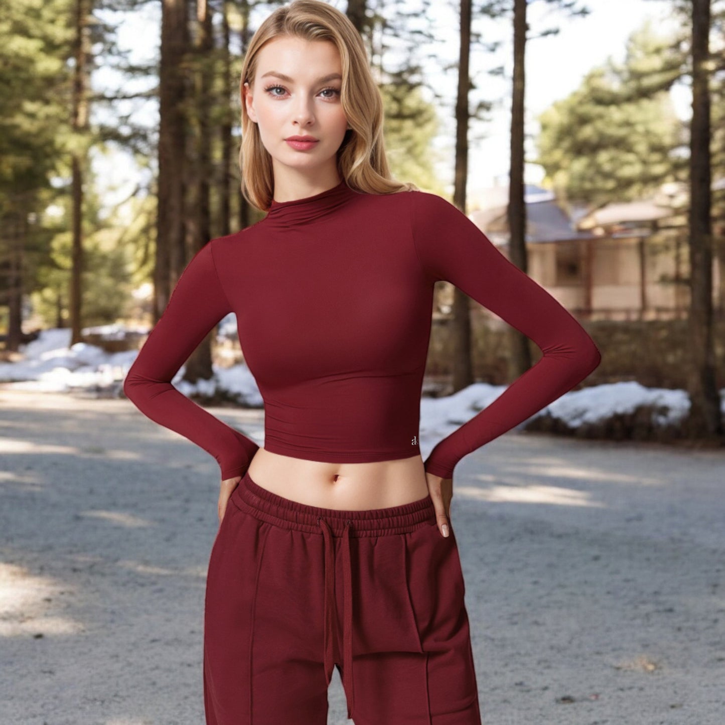 Anna-Kaci Women's Long Sleeve Mock Neck Cropped Activewear Top
