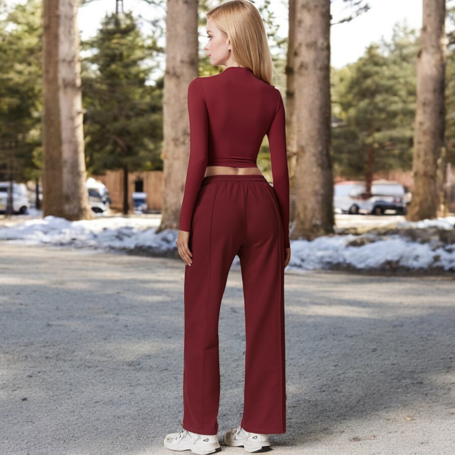 Anna-Kaci Women's Long Sleeve Mock Neck Cropped Activewear Top