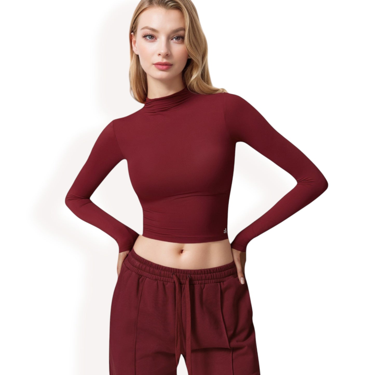 Anna-Kaci Women's Long Sleeve Mock Neck Cropped Activewear Top