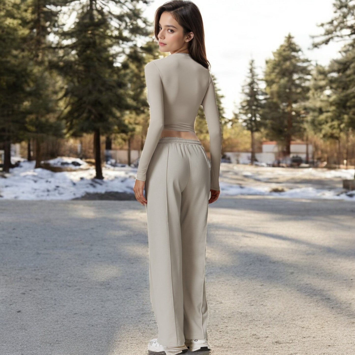 Anna-Kaci Women's Long Sleeve Mock Neck Cropped Activewear Top