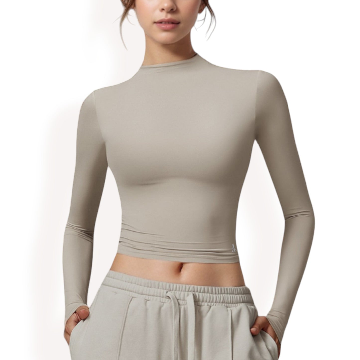 Anna-Kaci Women's Long Sleeve Mock Neck Cropped Activewear Top
