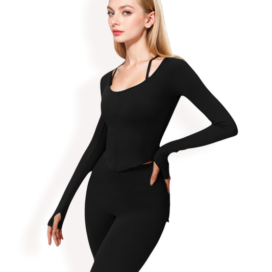 Anna-Kaci Women's Long Sleeve Zip-Up Top with Thumbholes