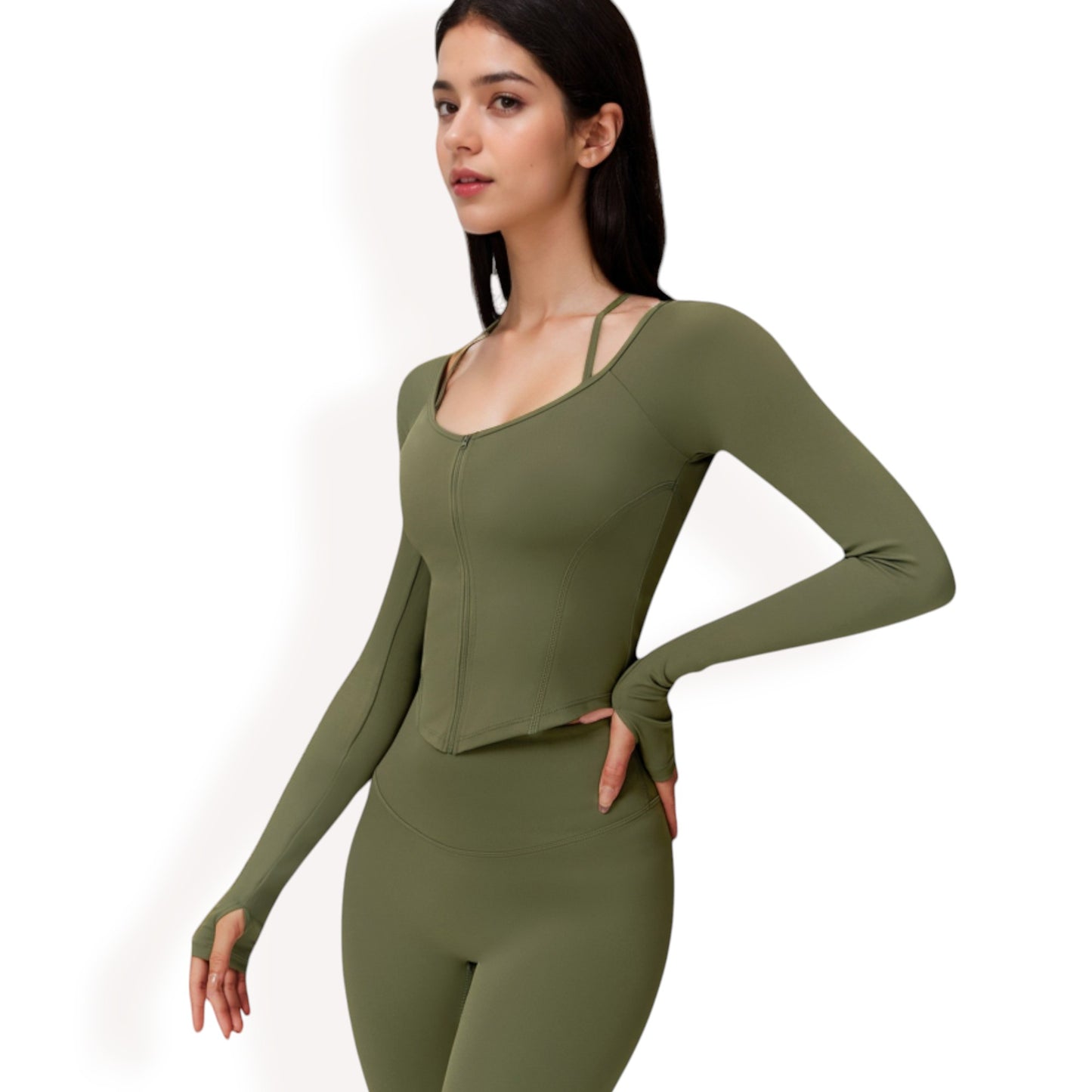 Anna-Kaci Women's Long Sleeve Zip-Up Top with Thumbholes