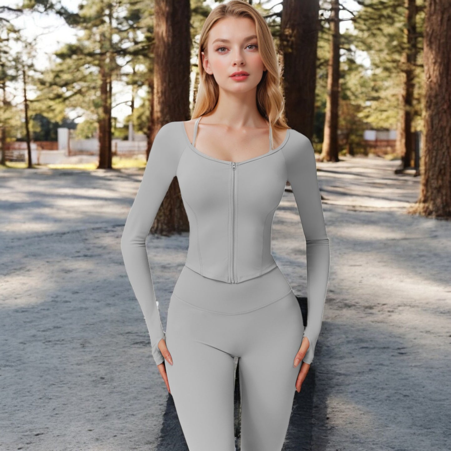 Anna-Kaci Women's Long Sleeve Zip-Up Top with Thumbholes