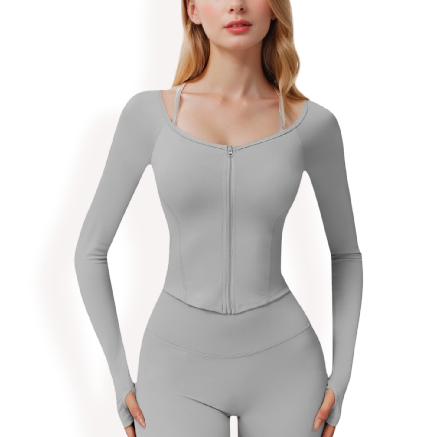 Anna-Kaci Women's Long Sleeve Zip-Up Top with Thumbholes