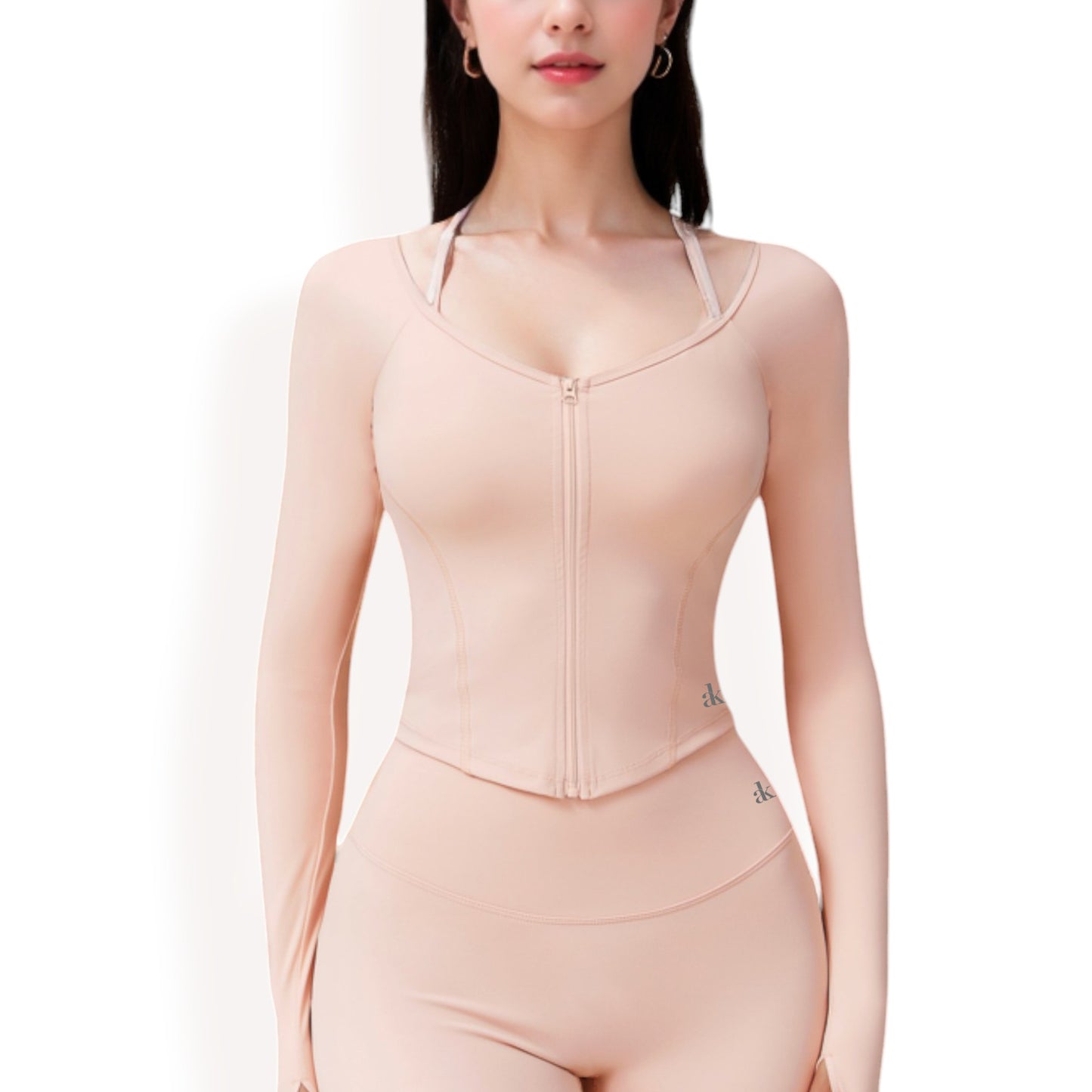 Anna-Kaci Women's Long Sleeve Zip-Up Top with Thumbholes