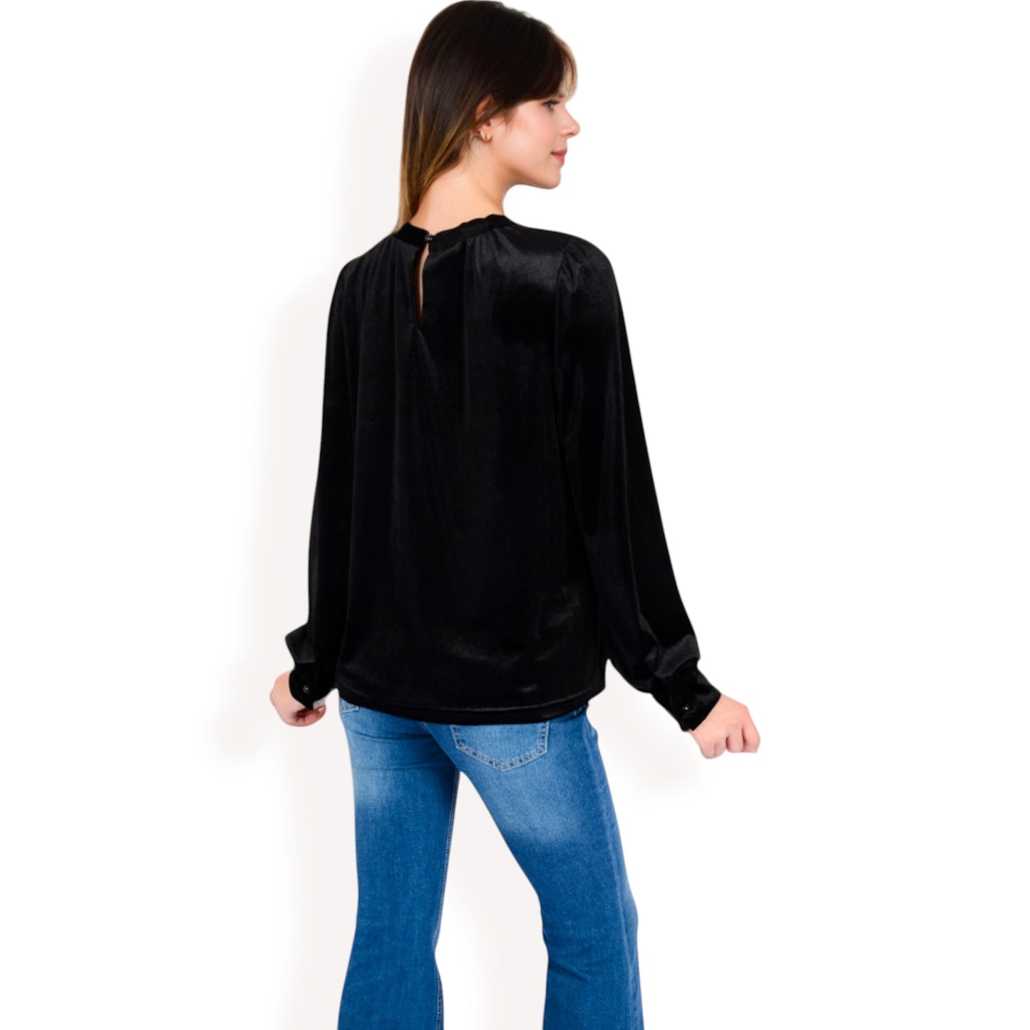 Anna-Kaci Women's Velvet Long Sleeve Top with Puff Shoulders