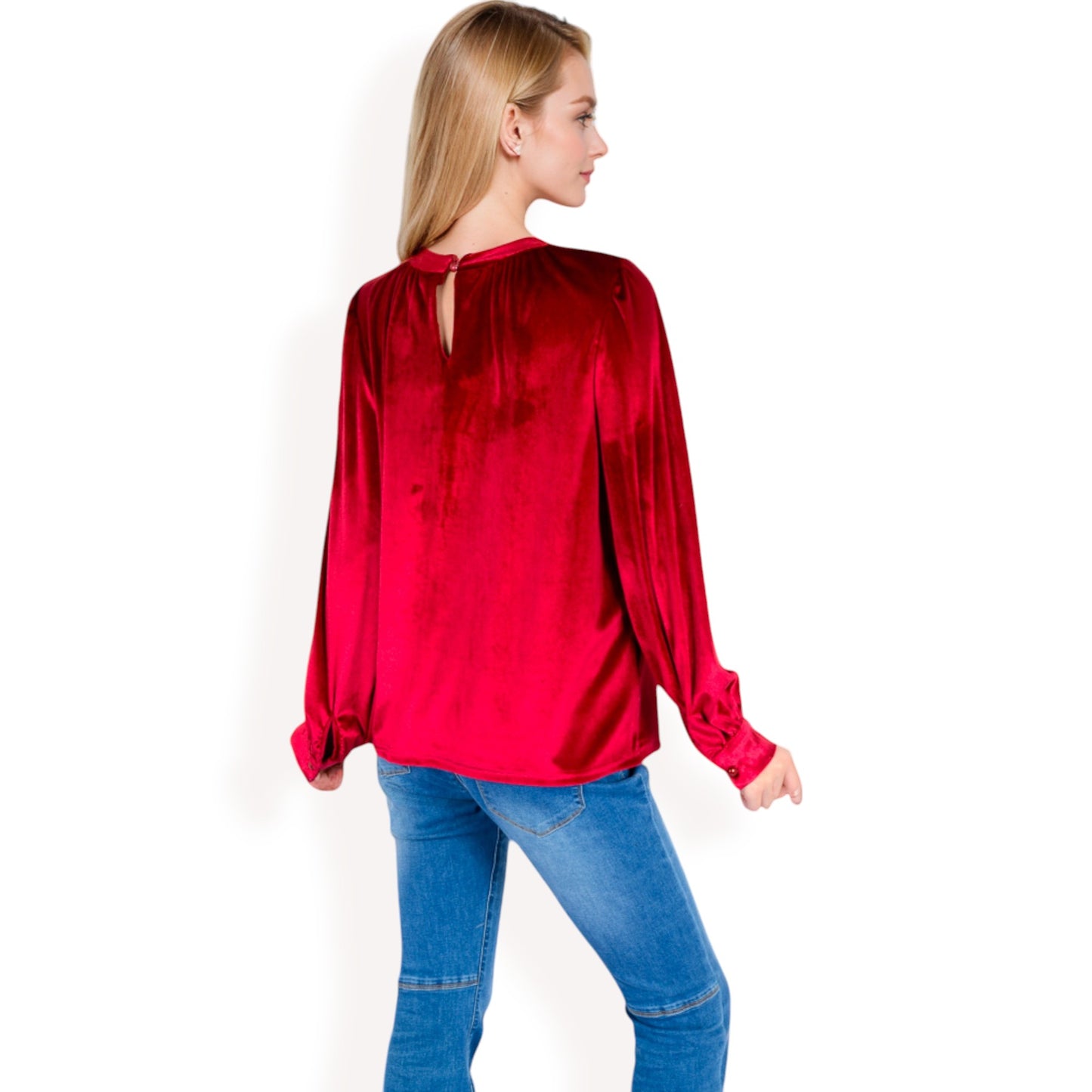 Anna-Kaci Women's Velvet Long Sleeve Top with Puff Shoulders
