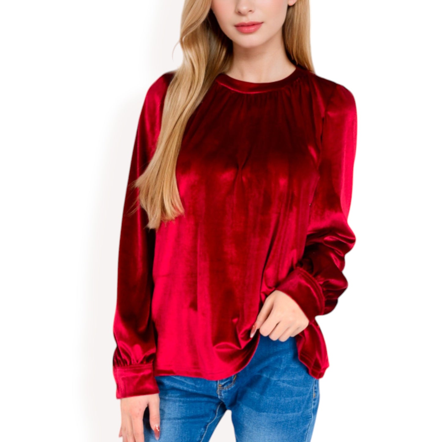Anna-Kaci Women's Velvet Long Sleeve Top with Puff Shoulders