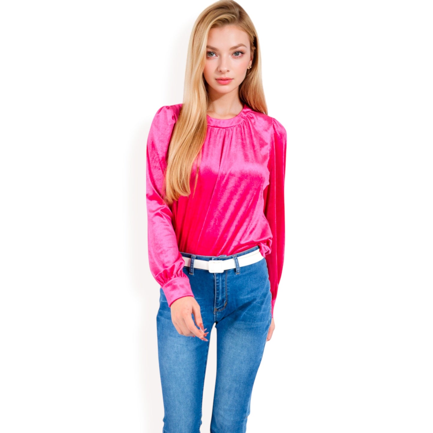Anna-Kaci Women's Velvet Long Sleeve Top with Puff Shoulders
