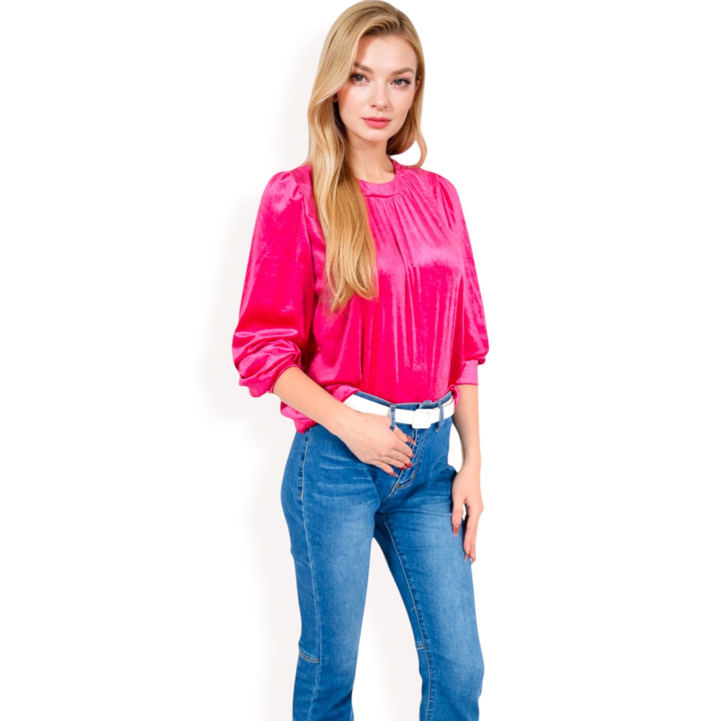 Anna-Kaci Women's Velvet Long Sleeve Top with Puff Shoulders