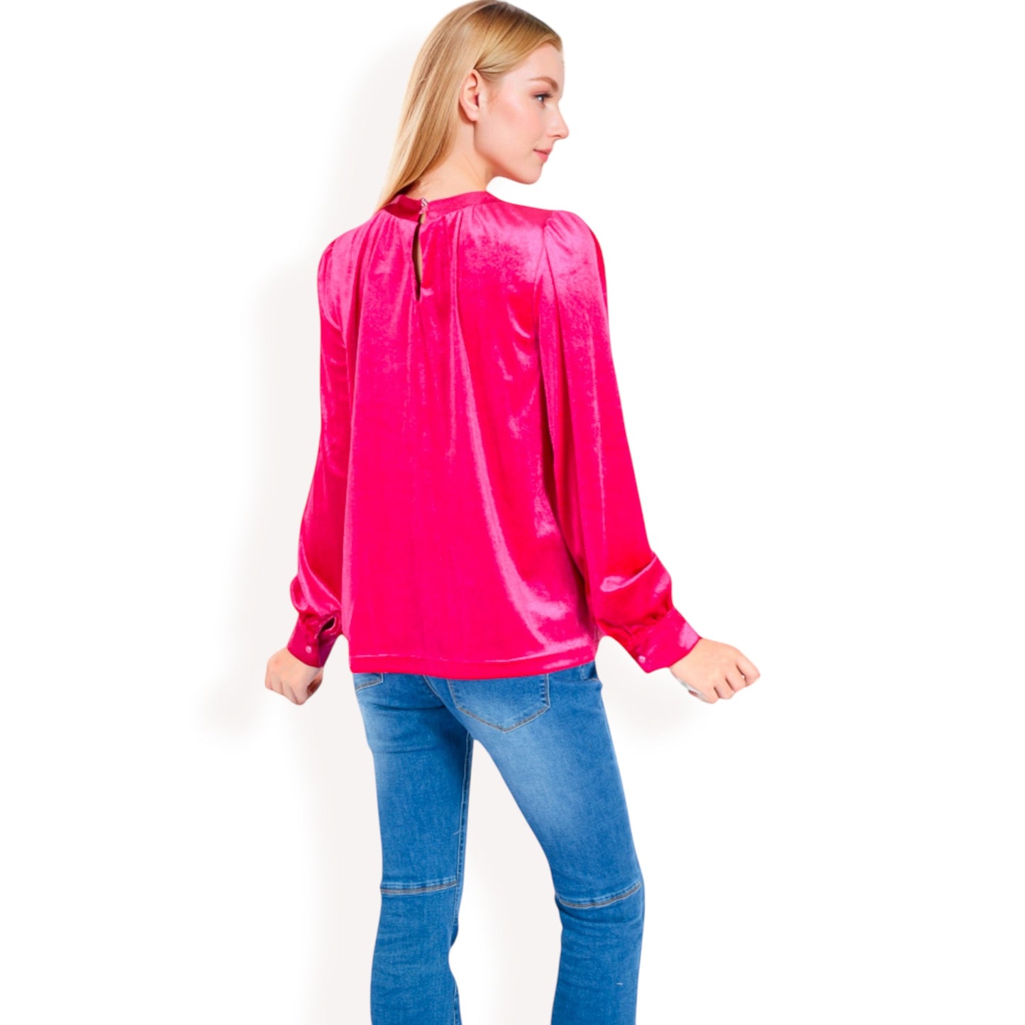 Anna-Kaci Women's Velvet Long Sleeve Top with Puff Shoulders