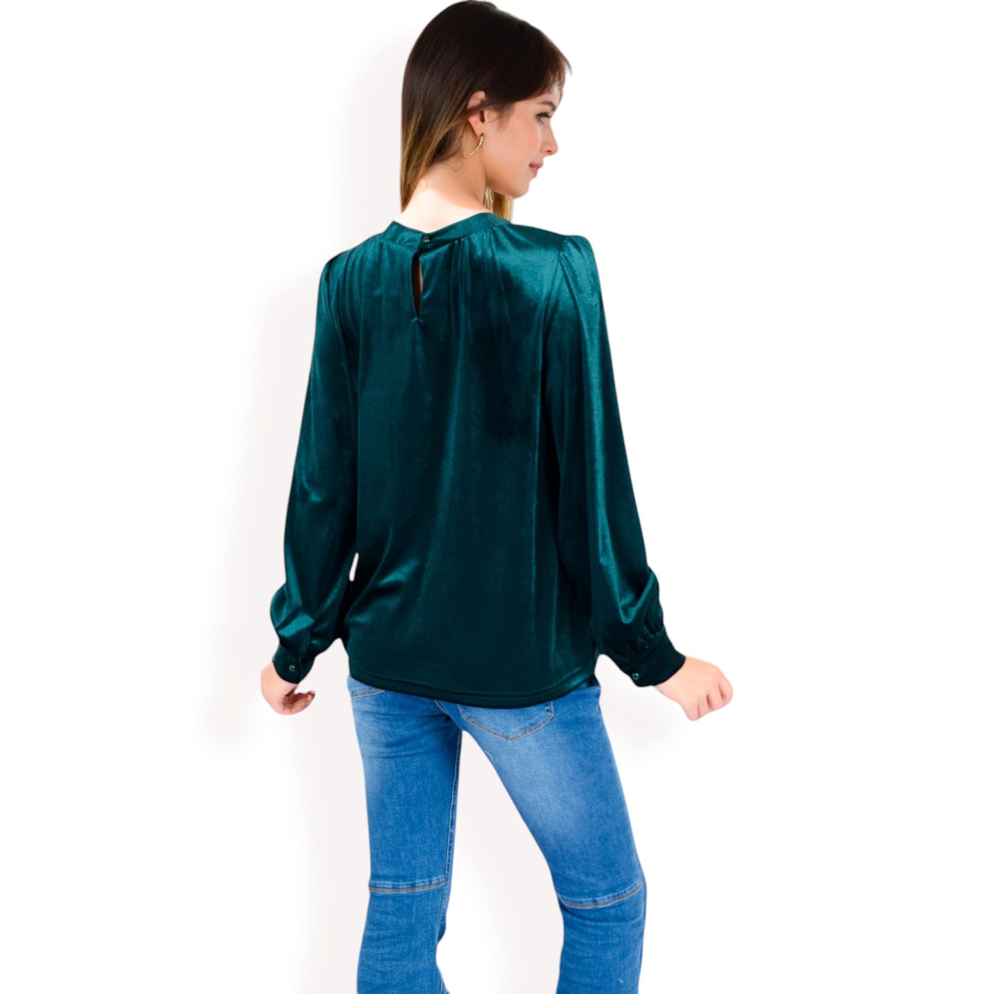 Anna-Kaci Women's Velvet Long Sleeve Top with Puff Shoulders