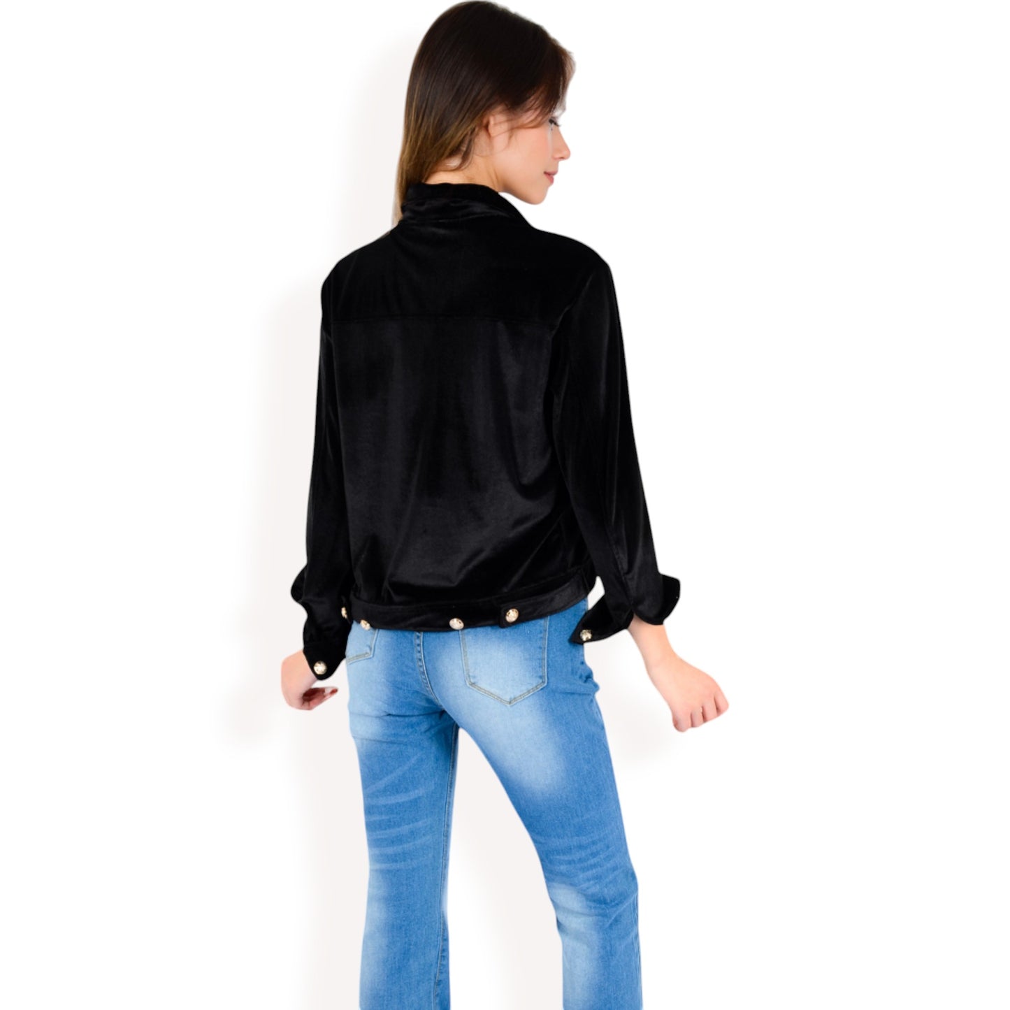 Anna-Kaci Women's Button-Up Velvet Jacket with Chest Pockets
