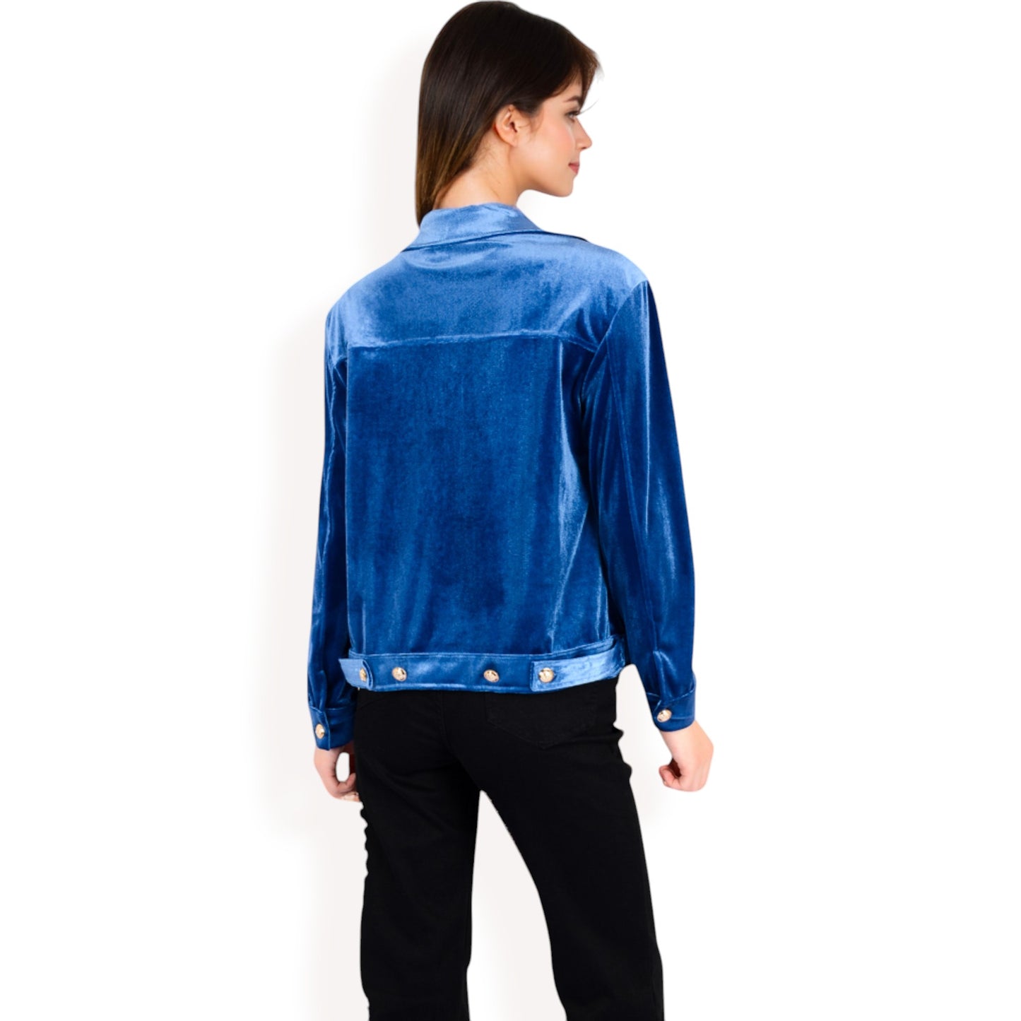 Anna-Kaci Women's Button-Up Velvet Jacket with Chest Pockets