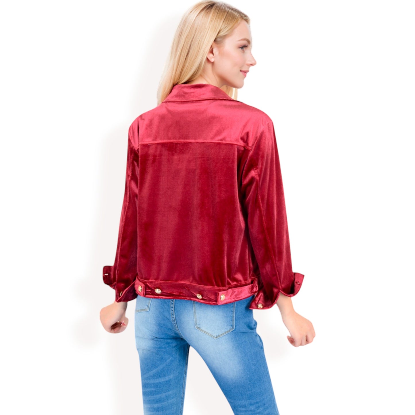 Anna-Kaci Women's Button-Up Velvet Jacket with Chest Pockets