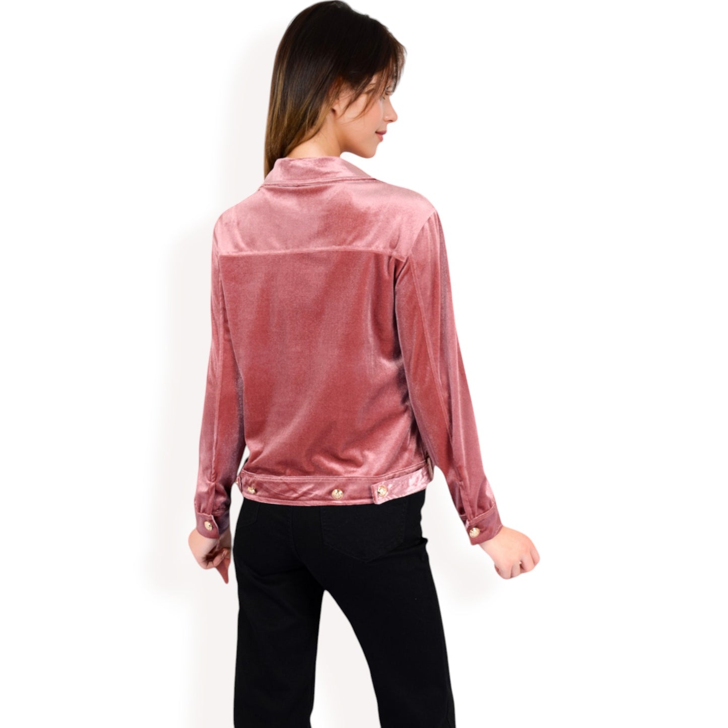 Anna-Kaci Women's Button-Up Velvet Jacket with Chest Pockets