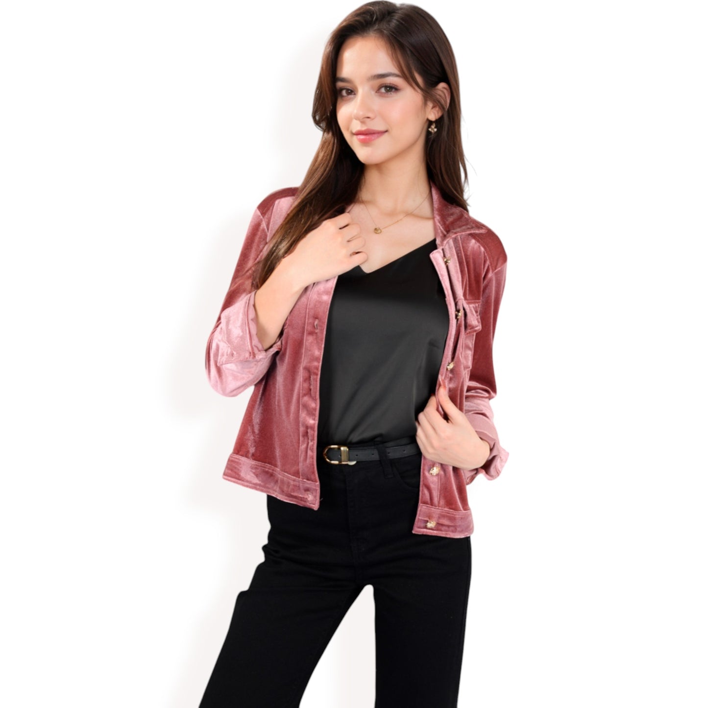 Anna-Kaci Women's Button-Up Velvet Jacket with Chest Pockets