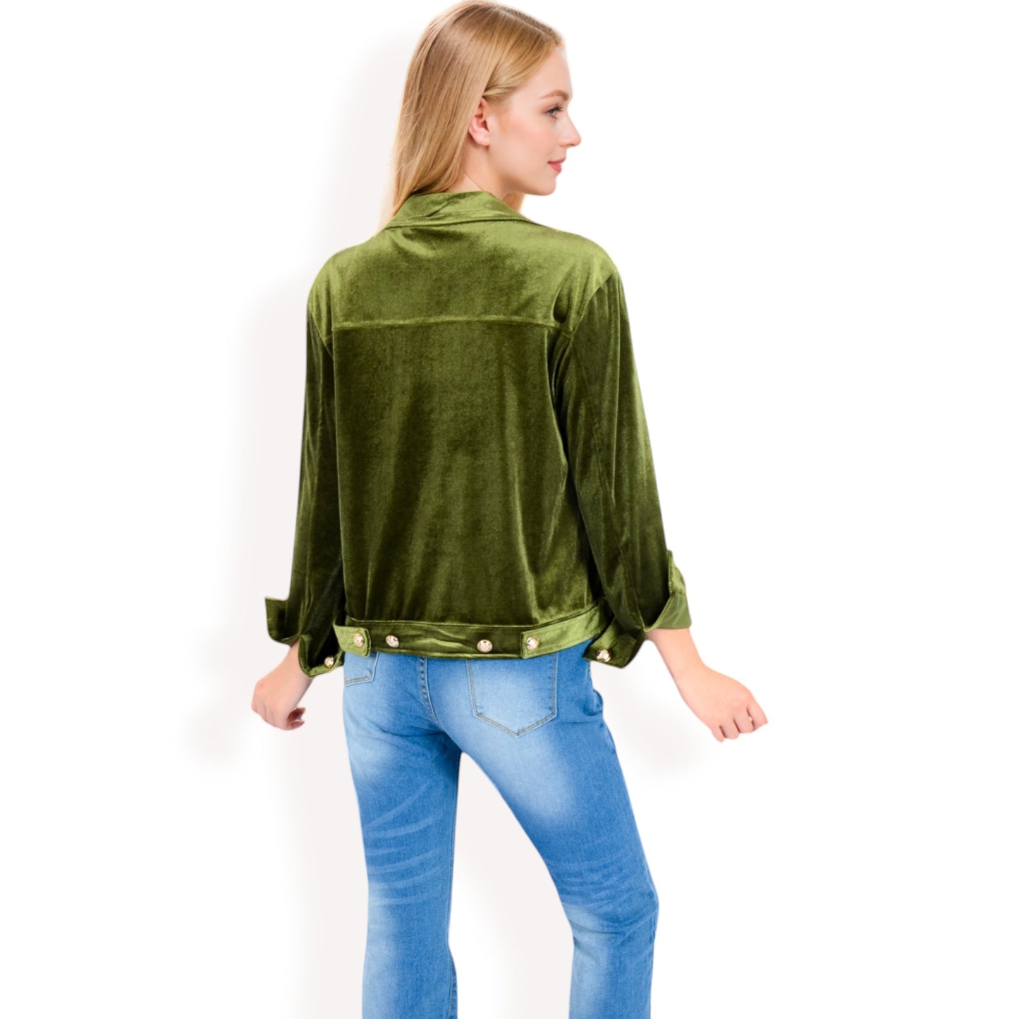 Anna-Kaci Women's Button-Up Velvet Jacket with Chest Pockets