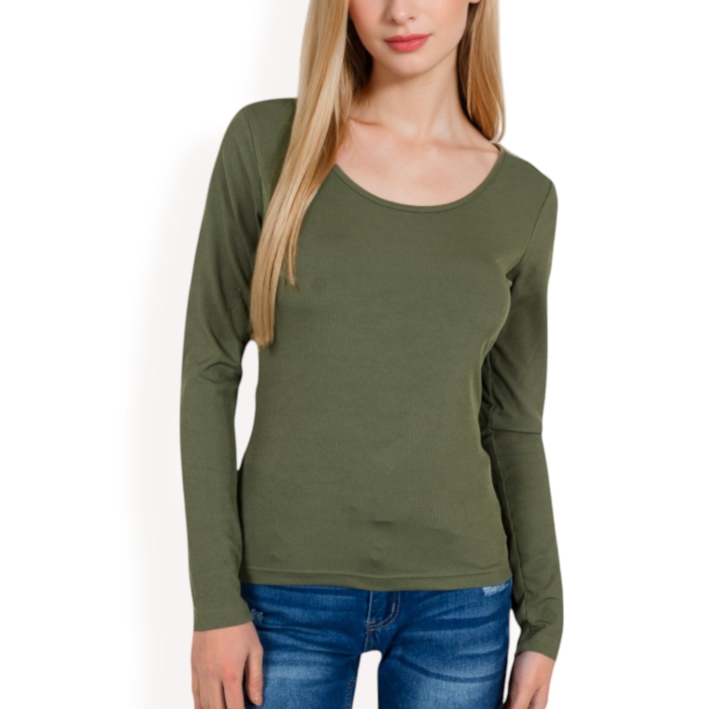 Anna-Kaci Women's Long Sleeve Scoop Neck Stretch Knit Top