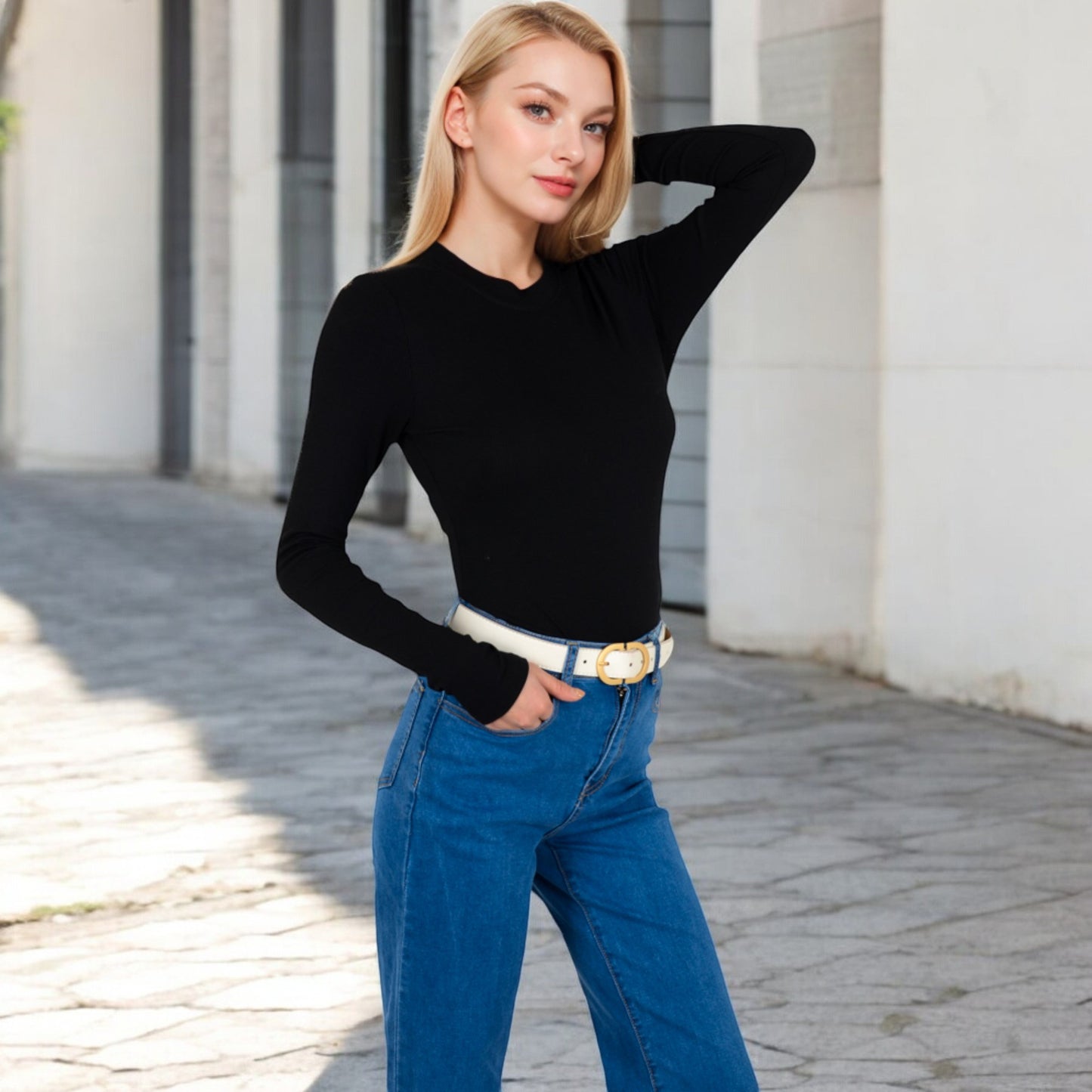 Anna-Kaci Women's Ribbed Long Sleeve Fitted Crew Neck Top