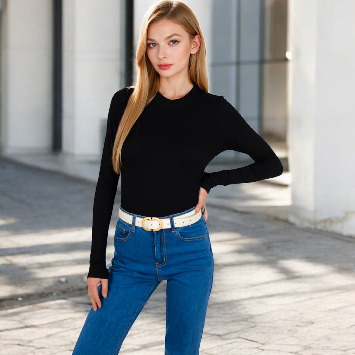 Anna-Kaci Women's Ribbed Long Sleeve Fitted Crew Neck Top