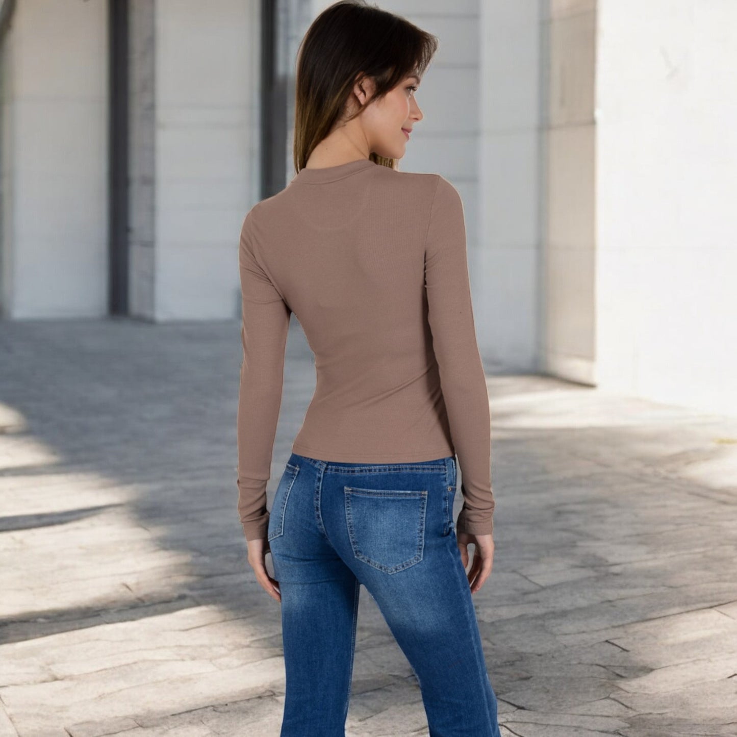 Anna-Kaci Women's Ribbed Long Sleeve Fitted Crew Neck Top