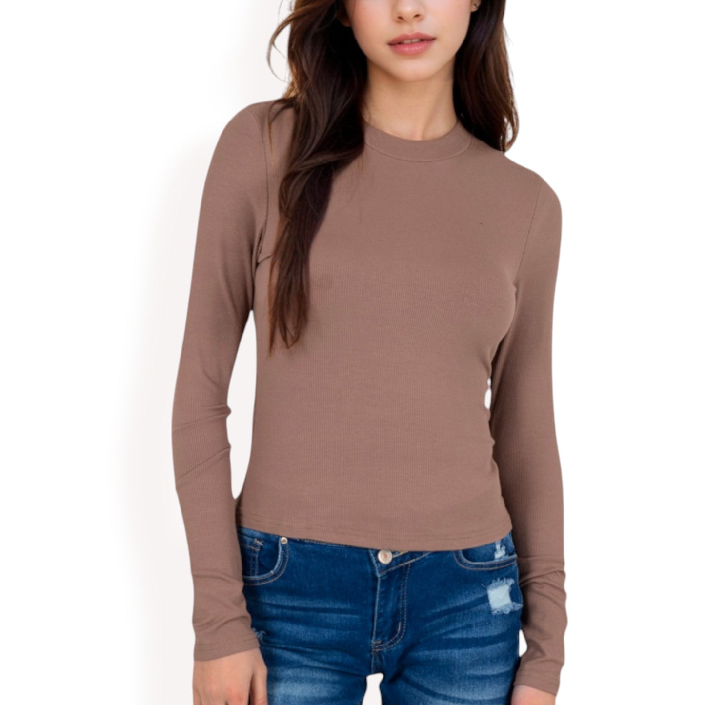 Anna-Kaci Women's Ribbed Long Sleeve Fitted Crew Neck Top